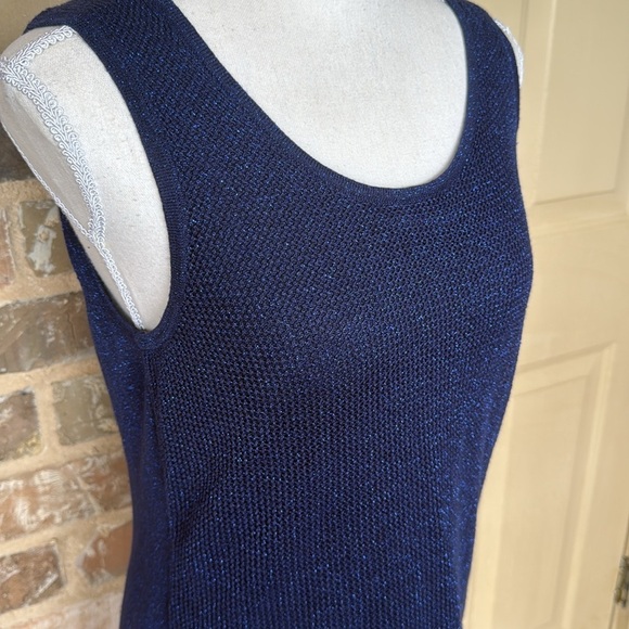 Peck & Peck Blue Metallic Sweater Tank Waffle Texture Lined Ribbed Trim Sz M - Picture 4 of 15